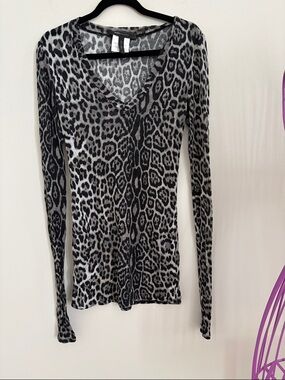 BCBGMaxAzria Modal Gray and Black Leopard Print Top